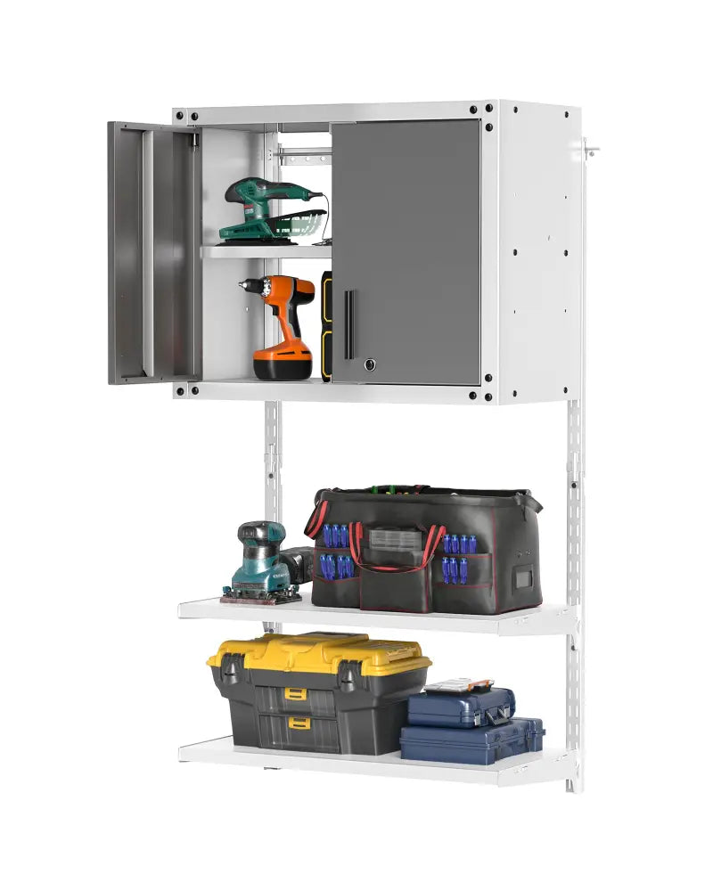 Metal Wall Cabinet with Lock and 3 Adjustable Shelves - Garages