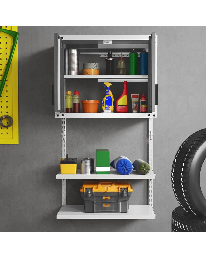 Metal Wall Cabinet with Lock and 3 Adjustable Shelves - Garages