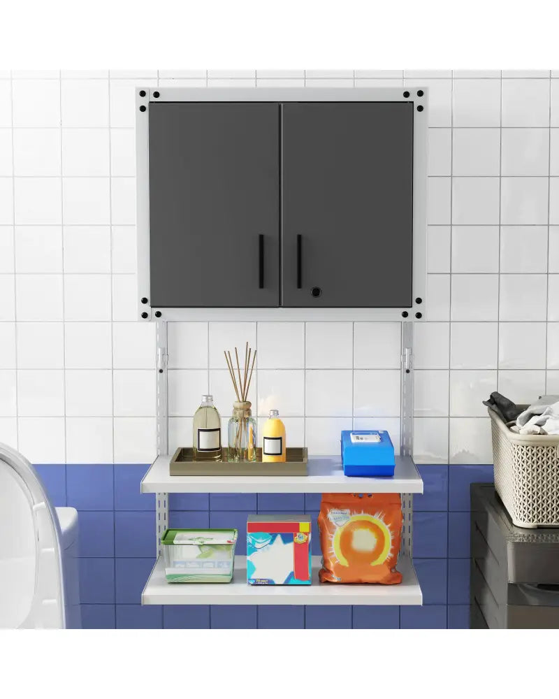 Metal Wall Cabinet with Lock and 3 Adjustable Shelves - Garages