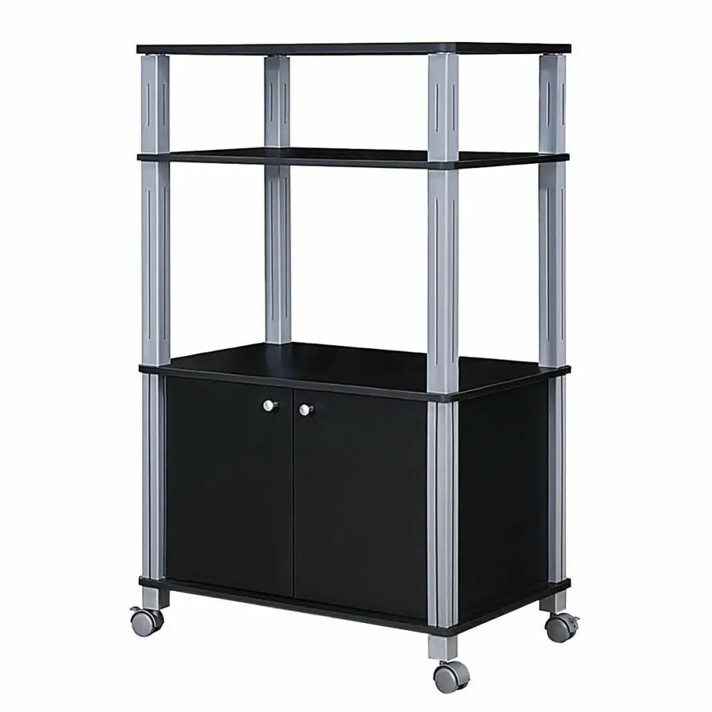 Microwave Rack Stand Rolling Storage Cart-Black - Black - Baker’s Racks