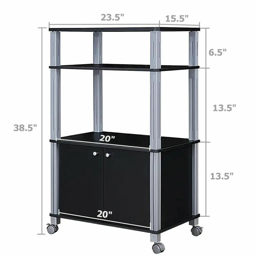 Microwave Rack Stand Rolling Storage Cart-Black - Black - Baker’s Racks