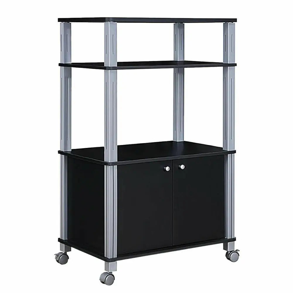 Microwave Rack Stand Rolling Storage Cart-Black - Black - Baker’s Racks