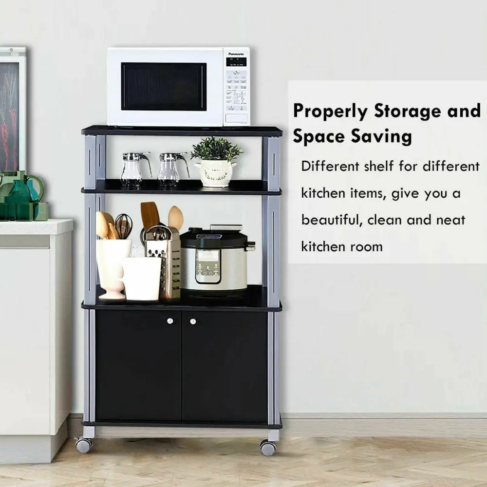 Microwave Rack Stand Rolling Storage Cart-Black - Black - Baker’s Racks