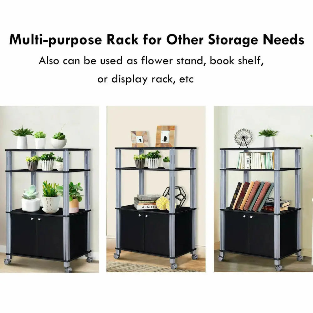 Microwave Rack Stand Rolling Storage Cart-Black - Black - Baker’s Racks