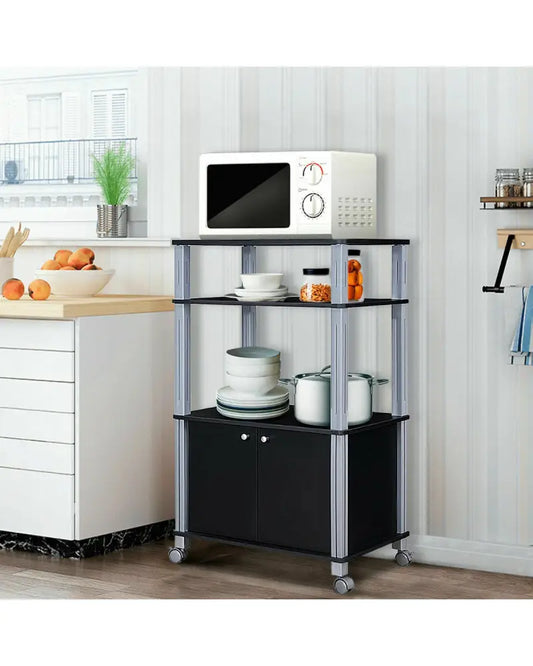 Microwave Rack Stand Rolling Storage Cart-Black - Black - Baker’s Racks