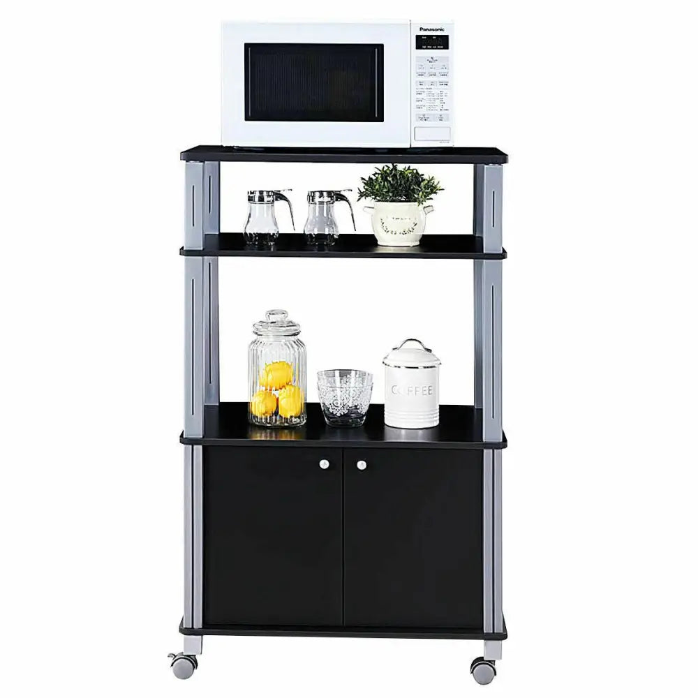 Microwave Rack Stand Rolling Storage Cart-Black - Black - Baker’s Racks