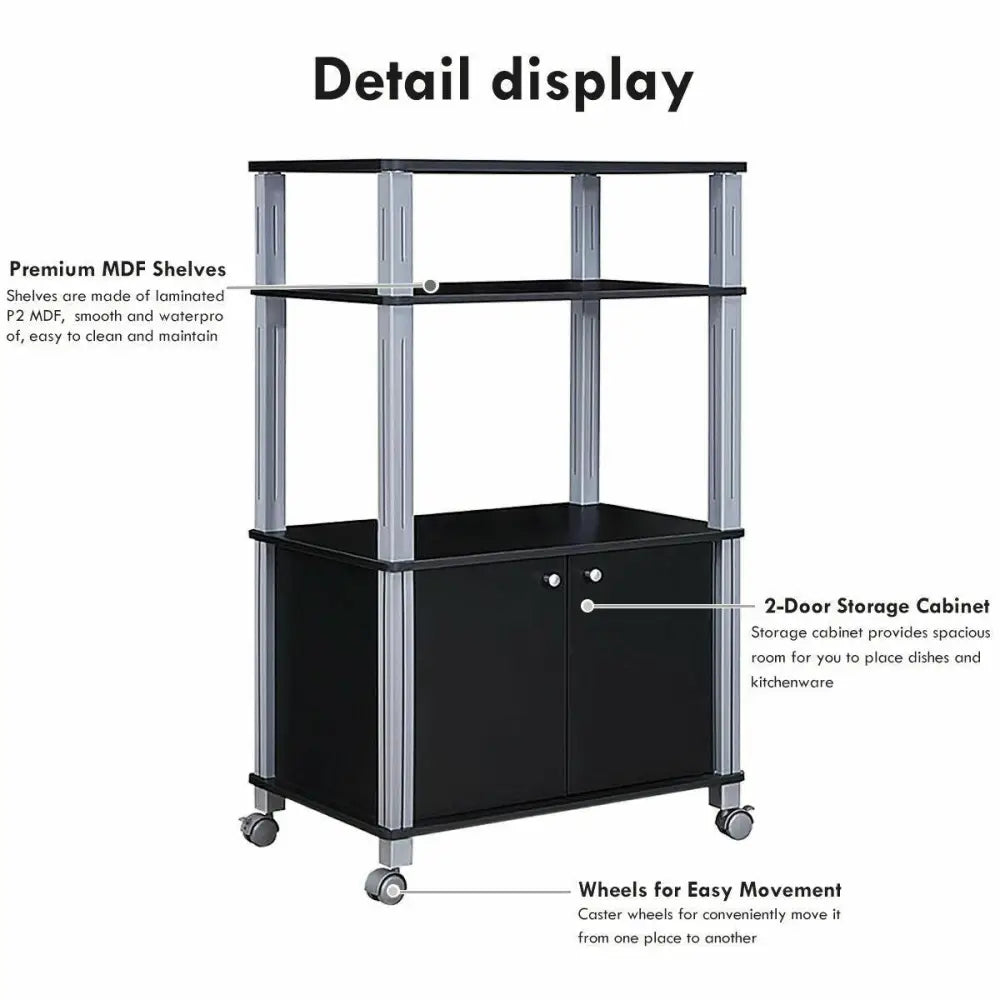Microwave Rack Stand Rolling Storage Cart-Black - Black - Baker’s Racks