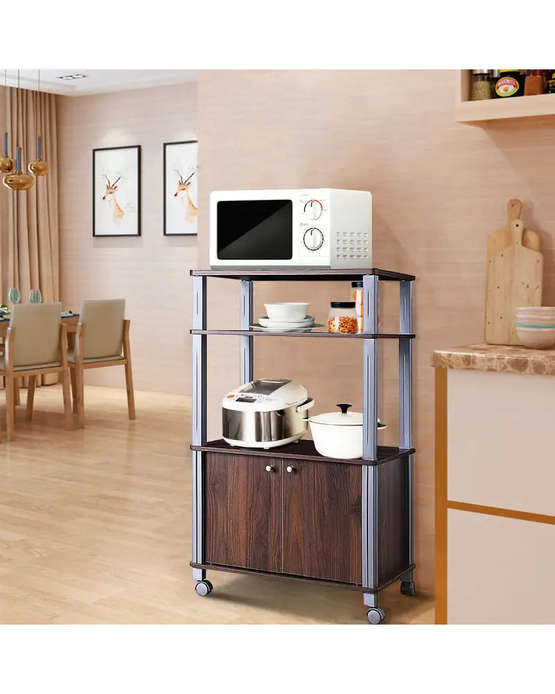 Microwave Rack Stand Rolling Storage Cart-Walnut - Walnut - Baker’s Racks