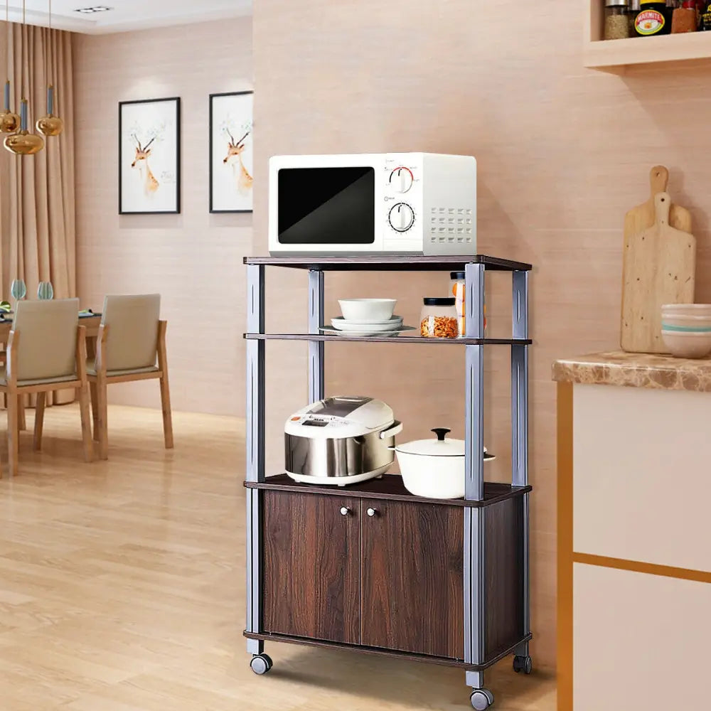 Microwave Rack Stand Rolling Storage Cart-Walnut - Walnut - Baker’s Racks