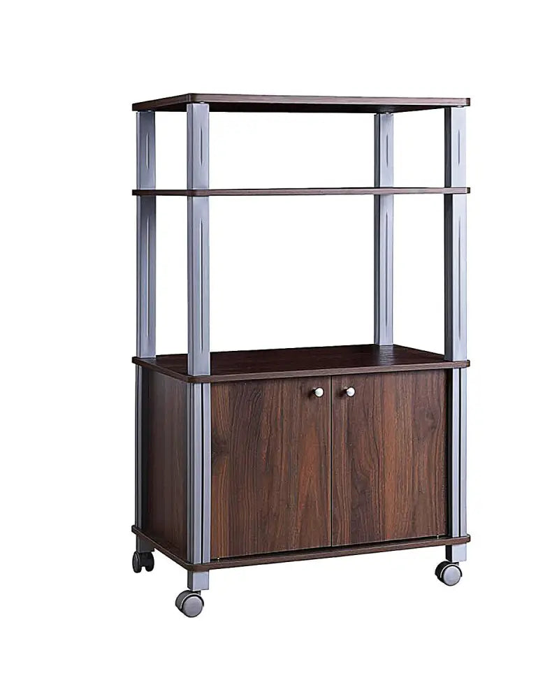 Microwave Rack Stand Rolling Storage Cart-Walnut - Walnut - Baker’s Racks