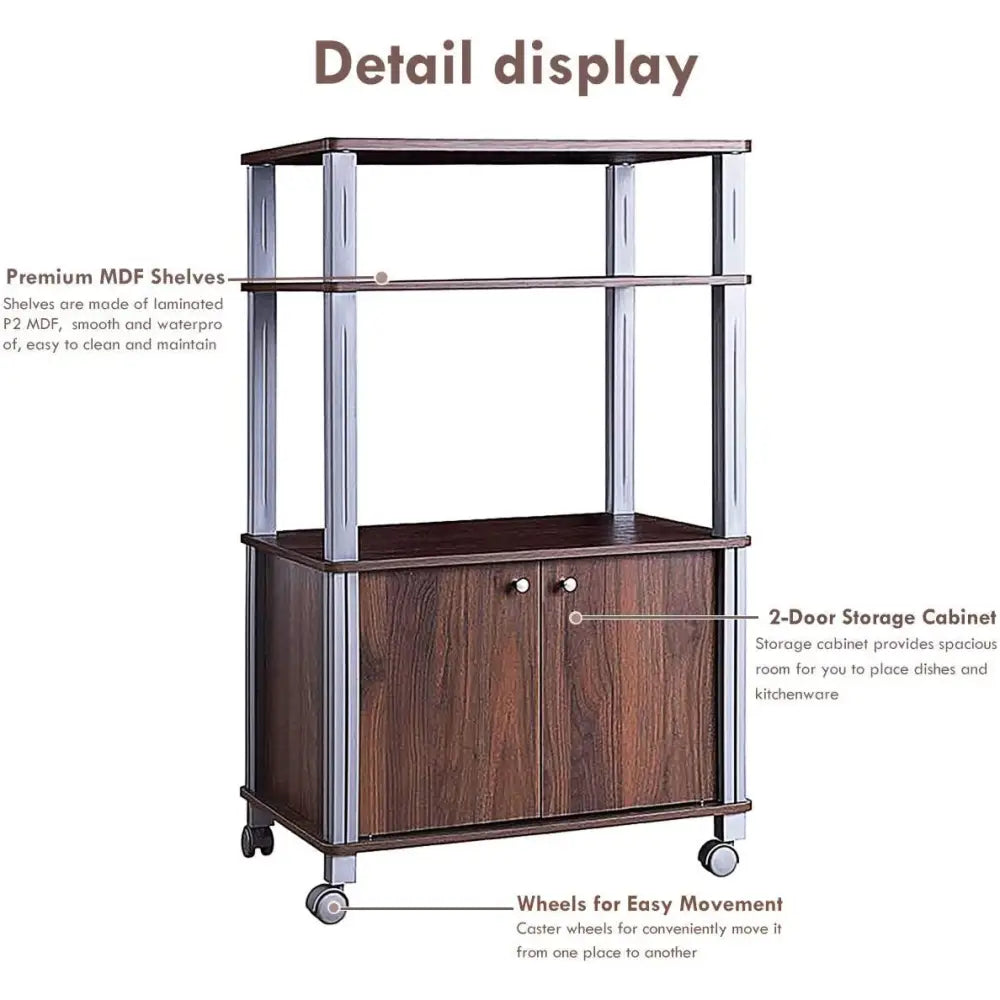 Microwave Rack Stand Rolling Storage Cart-Walnut - Walnut - Baker’s Racks
