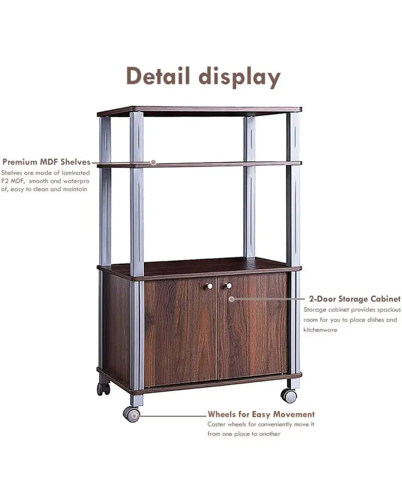 Microwave Rack Stand Rolling Storage Cart-Walnut - Walnut - Baker’s Racks