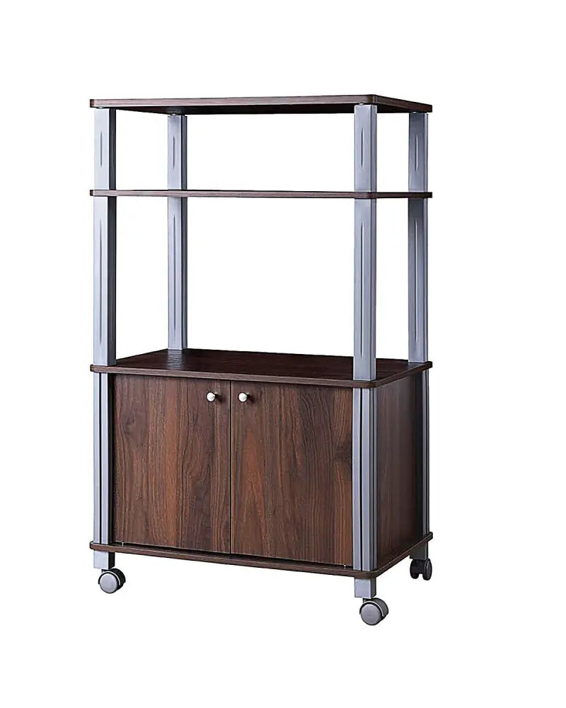 Microwave Rack Stand Rolling Storage Cart-Walnut - Walnut - Baker’s Racks