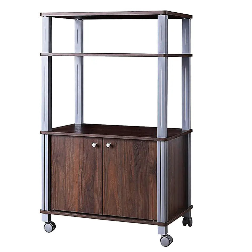 Microwave Rack Stand Rolling Storage Cart-Walnut - Walnut - Baker’s Racks