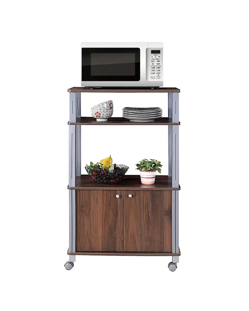 Microwave Rack Stand Rolling Storage Cart-Walnut - Walnut - Baker’s Racks