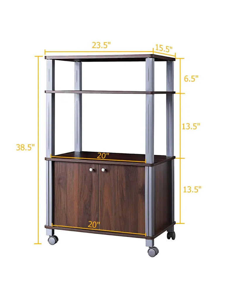 Microwave Rack Stand Rolling Storage Cart-Walnut - Walnut - Baker’s Racks
