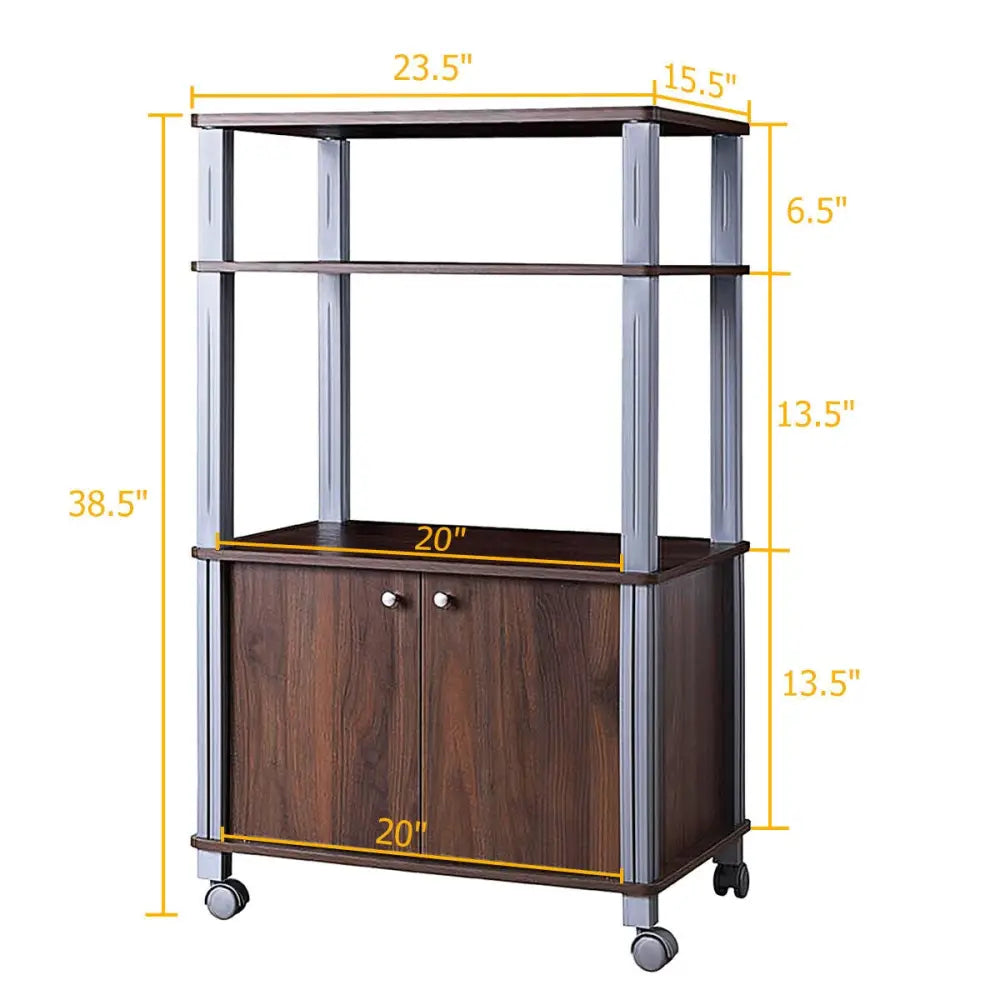 Microwave Rack Stand Rolling Storage Cart-Walnut - Walnut - Baker’s Racks