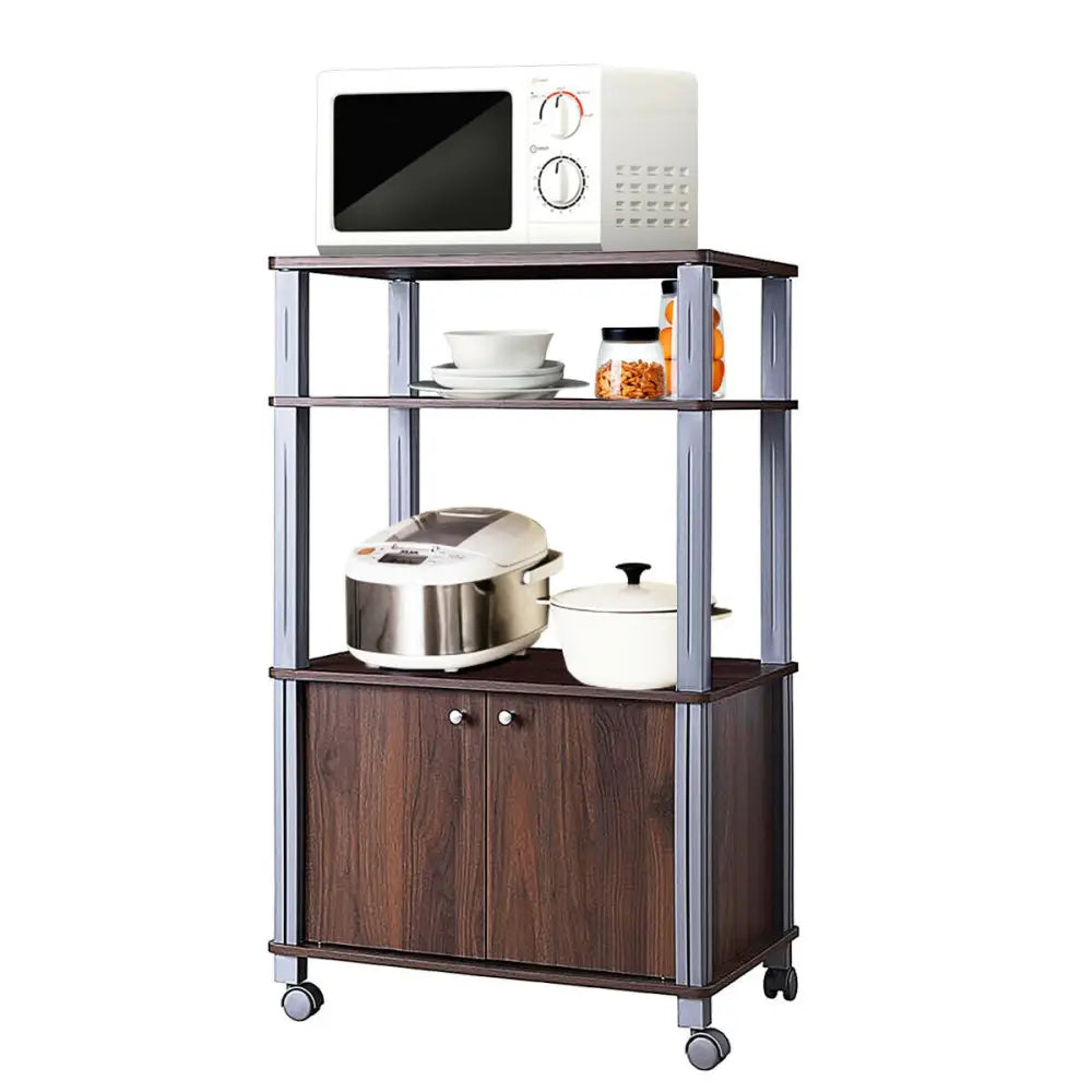Microwave Rack Stand Rolling Storage Cart-Walnut - Walnut - Baker’s Racks