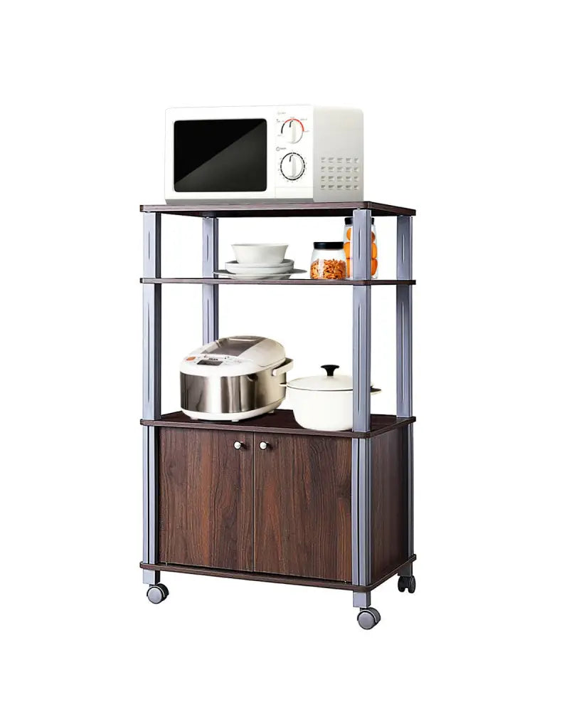 Microwave Rack Stand Rolling Storage Cart-Walnut - Walnut - Baker’s Racks