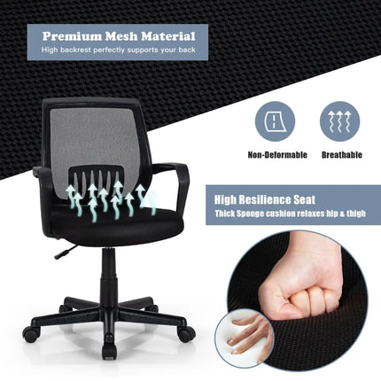 Mid-Back Mesh Height Adjustable Executive Chair with Lumbar Support - Black - Mesh Chairs