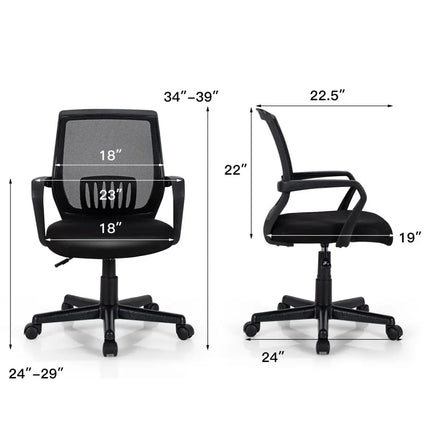 Mid-Back Mesh Height Adjustable Executive Chair with Lumbar Support - Black - Mesh Chairs