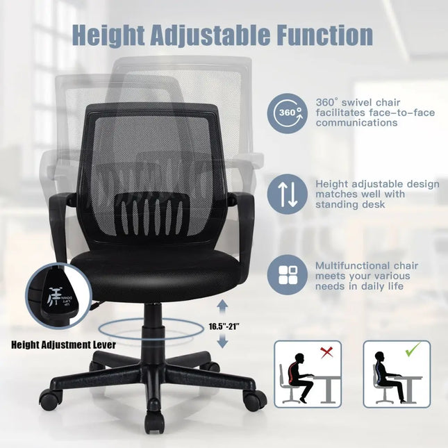 Mid-Back Mesh Height Adjustable Executive Chair with Lumbar Support - Black - Mesh Chairs