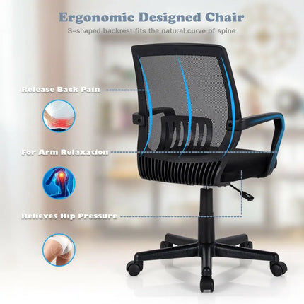 Mid-Back Mesh Height Adjustable Executive Chair with Lumbar Support - Black - Mesh Chairs