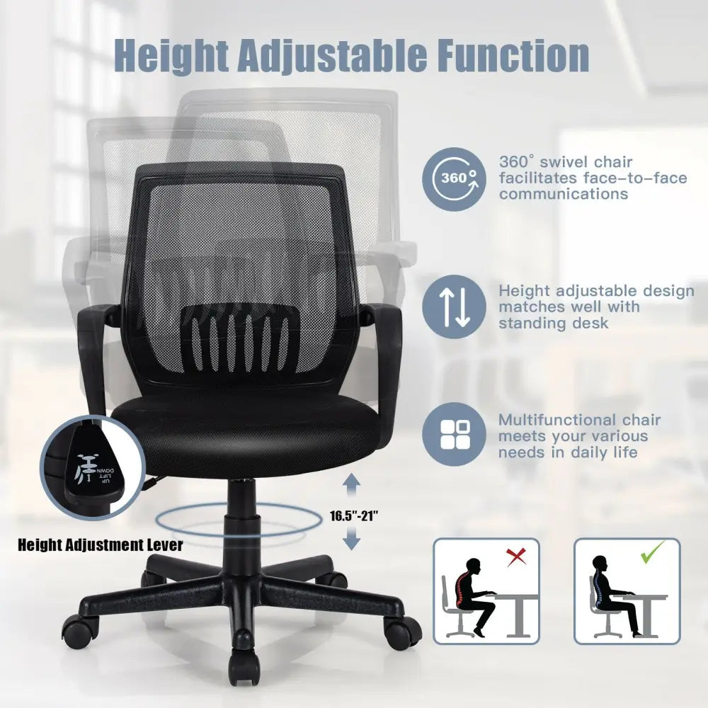 Mid-Back Mesh Height Adjustable Executive Chair with Lumbar Support - Black - Mesh Chairs