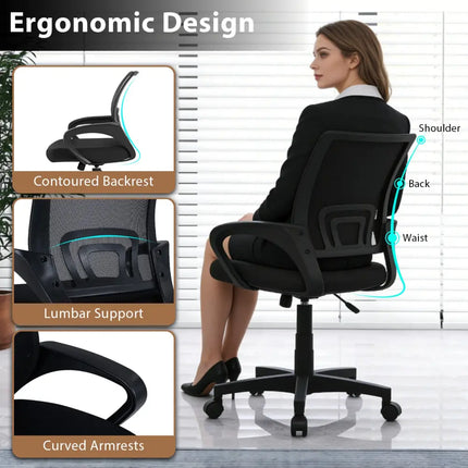 Mid-Back Mesh Office Chair Ergonomic Computer Chair with Lumbar Support-Black - Black - Mesh Chairs