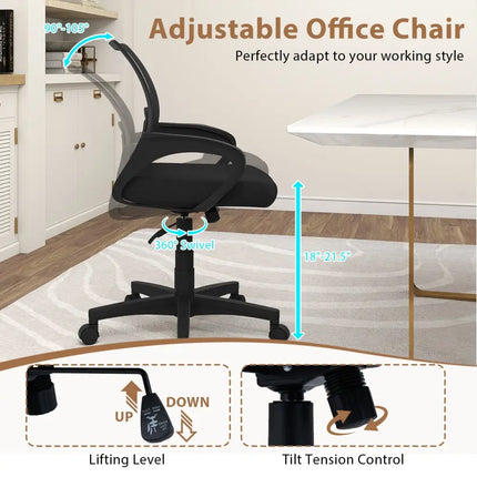 Mid-Back Mesh Office Chair Ergonomic Computer Chair with Lumbar Support-Black - Black - Mesh Chairs