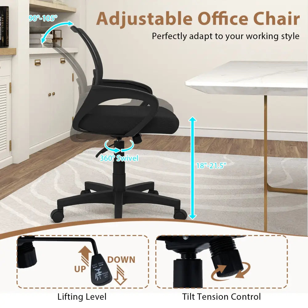 Mid-Back Mesh Office Chair Ergonomic Computer Chair with Lumbar Support-Black - Black - Mesh Chairs