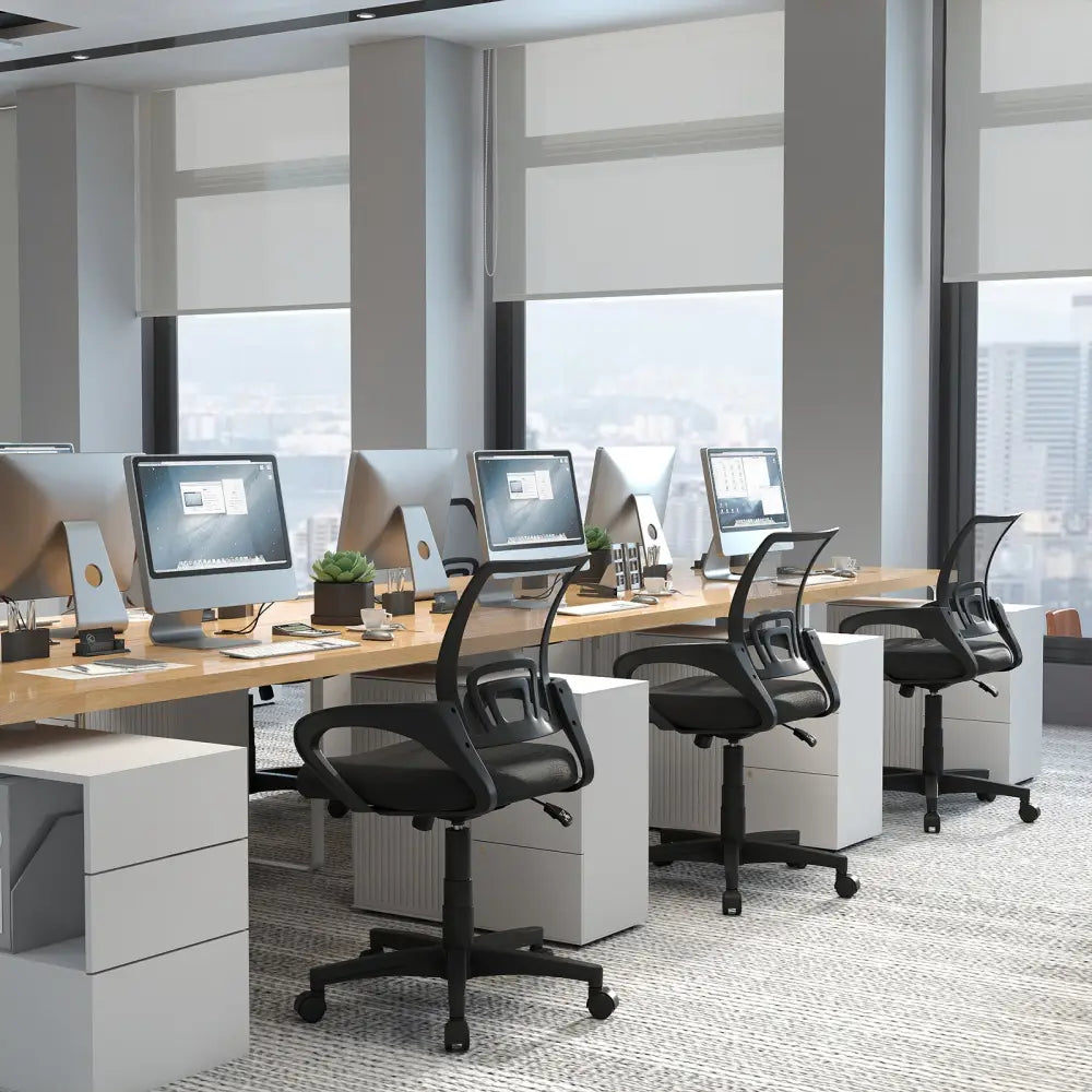 Mid-Back Mesh Office Chair Ergonomic Computer Chair with Lumbar Support-Black - Black - Mesh Chairs