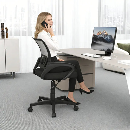 Mid-Back Mesh Office Chair Ergonomic Computer Chair with Lumbar Support-Black - Black - Mesh Chairs