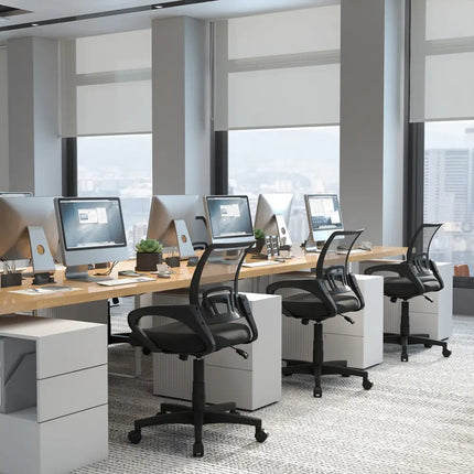Mid-Back Mesh Office Chair Ergonomic Computer Chair with Lumbar Support-Black - Black - Mesh Chairs