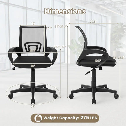 Mid-Back Mesh Office Chair Ergonomic Computer Chair with Lumbar Support-Black - Black - Mesh Chairs