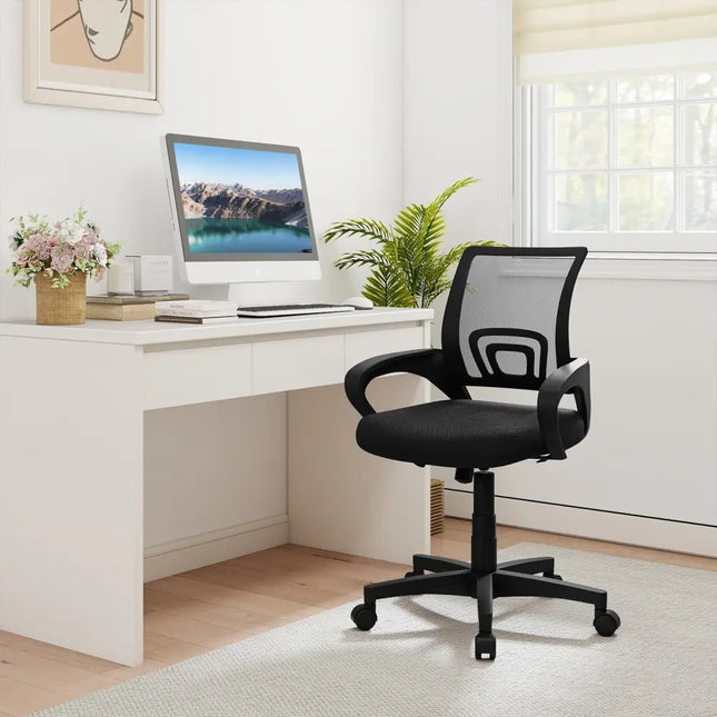 Mid-Back Mesh Office Chair Ergonomic Computer Chair with Lumbar Support-Black - Black - Mesh Chairs