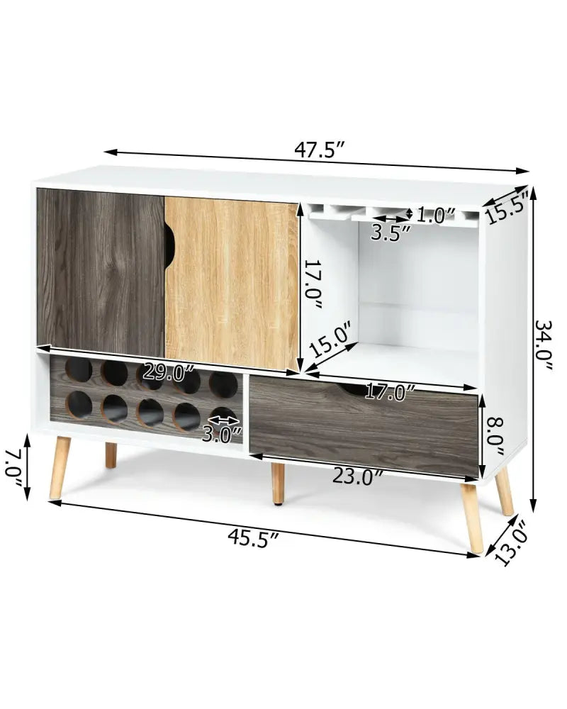 Mid-Century Buffet Sideboard Wooden Storage Cabinet - White - Sideboards Cabinets & Buffets