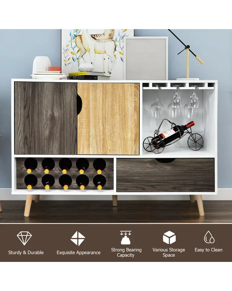 Mid-Century Buffet Sideboard Wooden Storage Cabinet - White - Sideboards Cabinets & Buffets