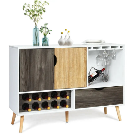 Mid-Century Buffet Sideboard Wooden Storage Cabinet - White - Sideboards Cabinets & Buffets