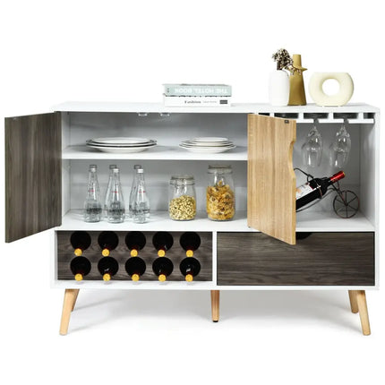 Mid-Century Buffet Sideboard Wooden Storage Cabinet - White - Sideboards Cabinets & Buffets