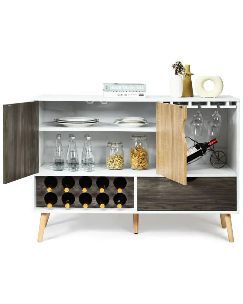 Mid-Century Buffet Sideboard Wooden Storage Cabinet - White - Sideboards Cabinets & Buffets