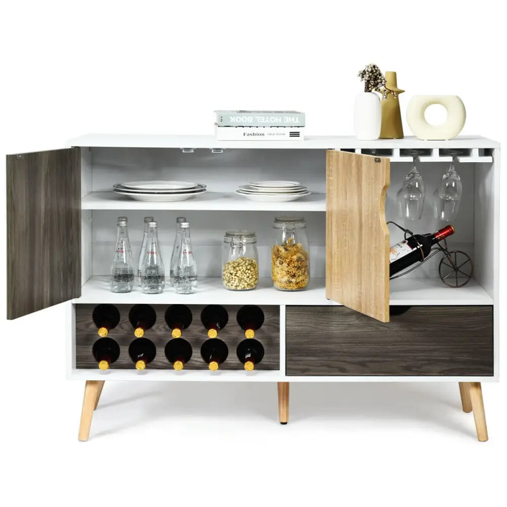 Mid-Century Buffet Sideboard Wooden Storage Cabinet - White - Sideboards Cabinets & Buffets
