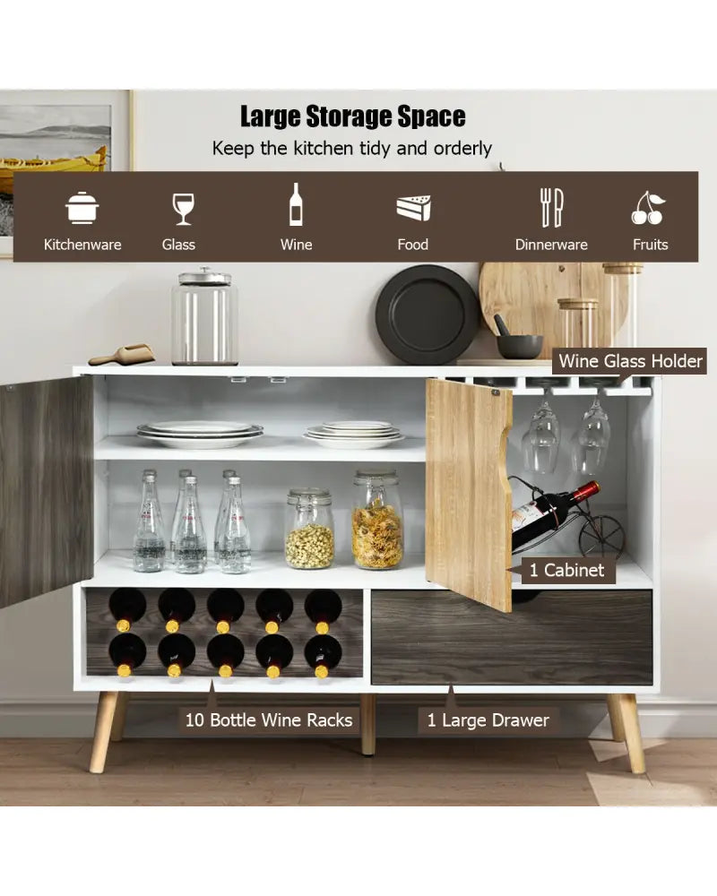 Mid-Century Buffet Sideboard Wooden Storage Cabinet - White - Sideboards Cabinets & Buffets
