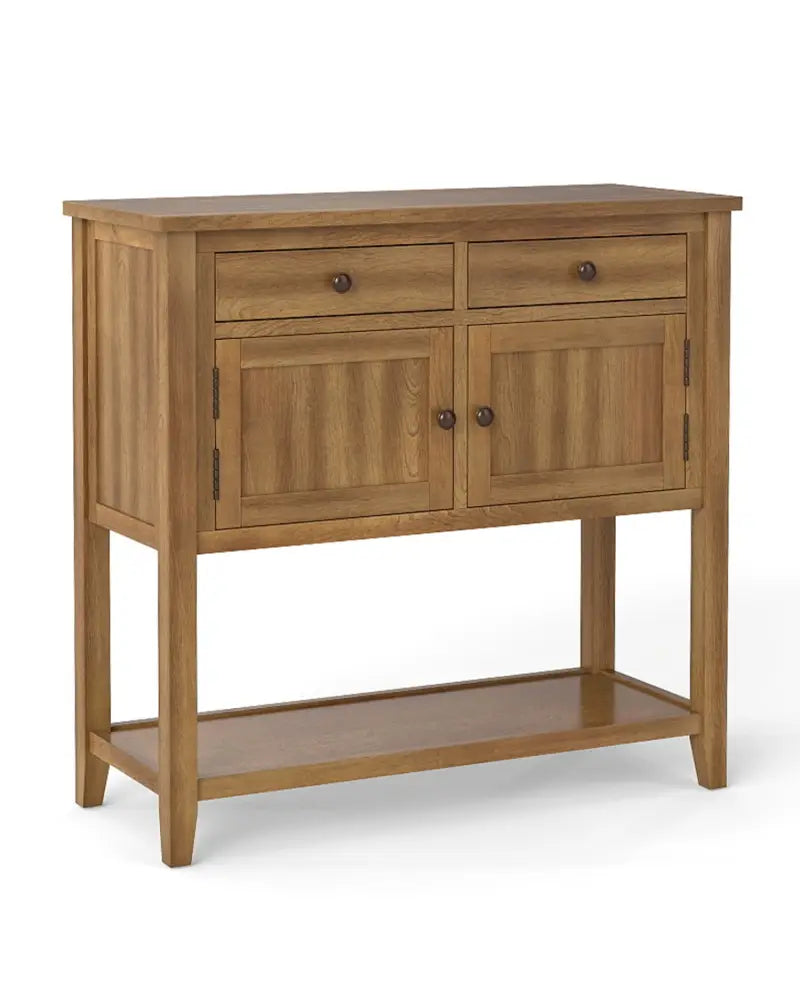 Mid-Century Console Table Wood Coffee Bar Buffet Sideboard with 2 Drawers-Walnut - Walnut - Coffee Tables