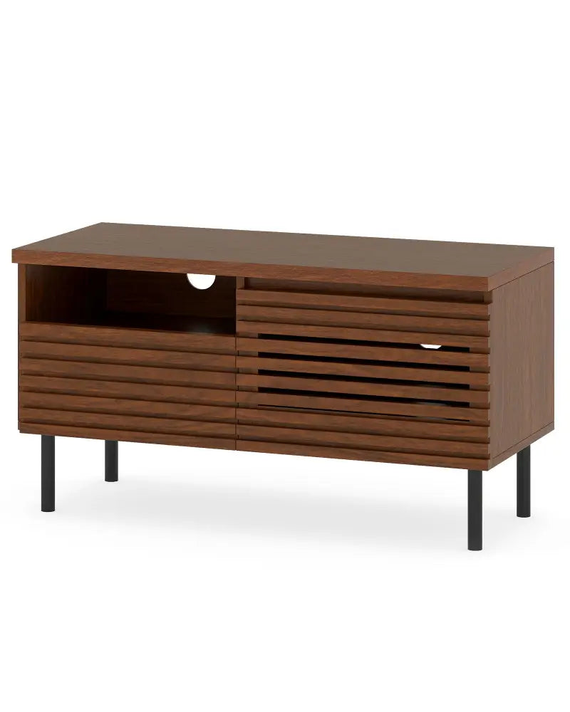 Mid Century Fluted TV Stand for 40 Inch TV Modern Entertainment Center with Open Compartment-Walnut - Walnut