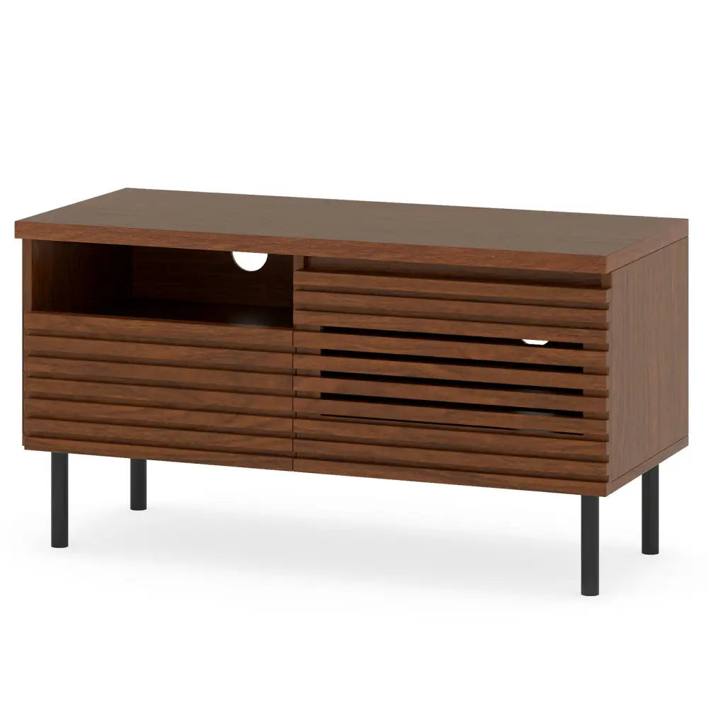 Mid Century Fluted TV Stand for 40 Inch TV Modern Entertainment Center with Open Compartment-Walnut - Walnut