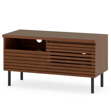 Mid Century Fluted TV Stand for 40 Inch TV Modern Entertainment Center with Open Compartment-Walnut - Walnut