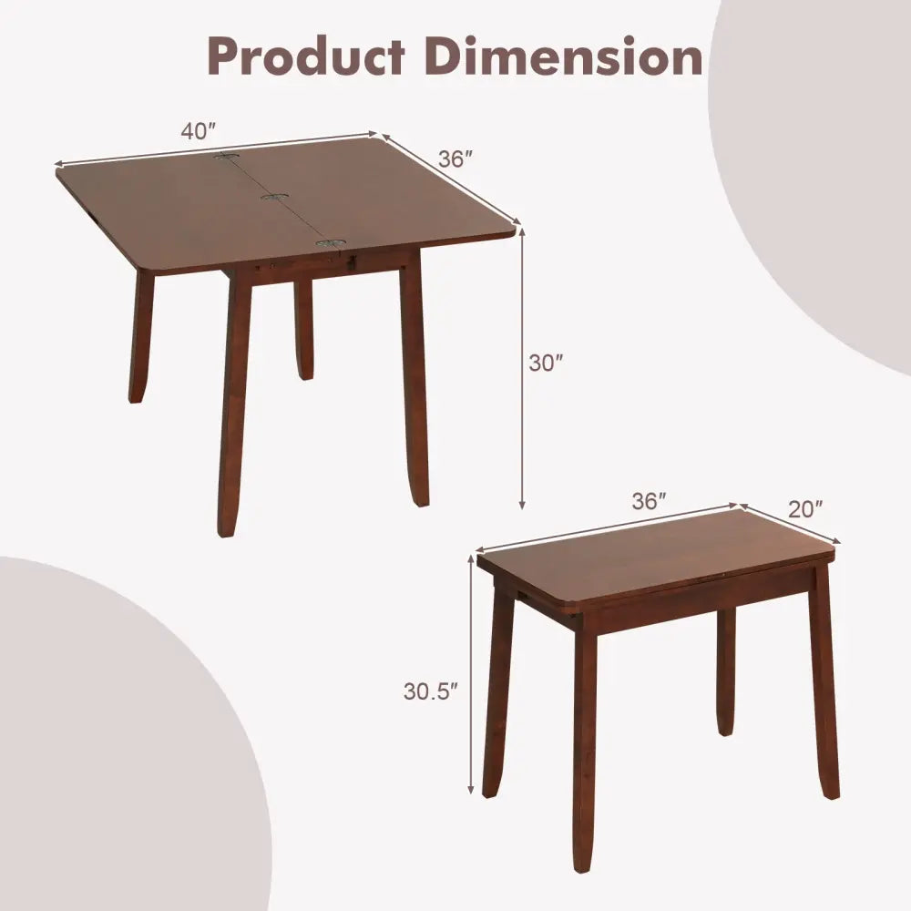 Mid Century Folding Dining Table for 4 People Extendable Kitchen Table with Hidden Storage-Brown - Brown - Dining Tables