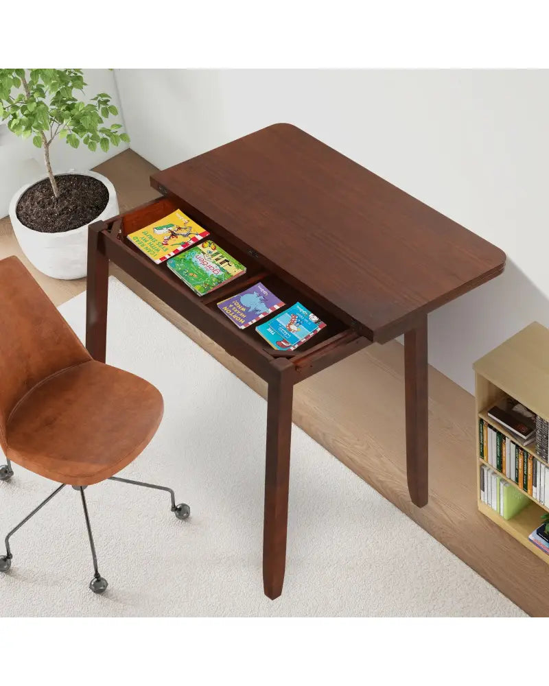 Mid Century Folding Dining Table for 4 People Extendable Kitchen Table with Hidden Storage-Brown - Brown - Dining Tables