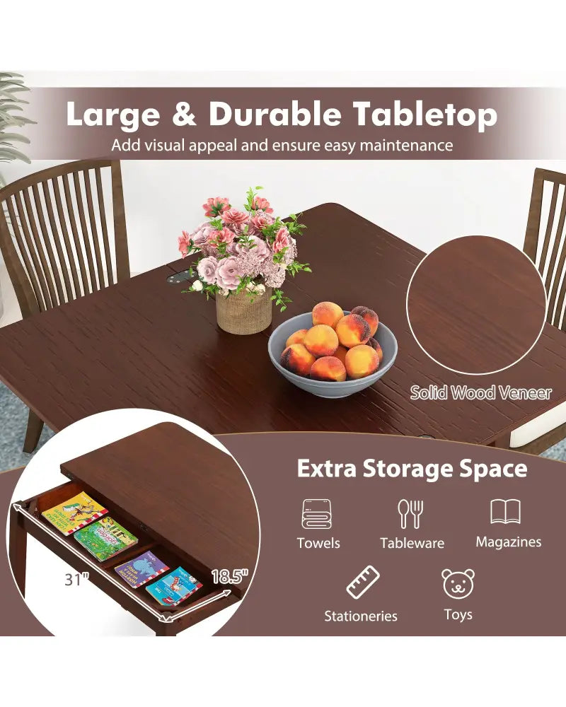 Mid Century Folding Dining Table for 4 People Extendable Kitchen Table with Hidden Storage-Brown - Brown - Dining Tables